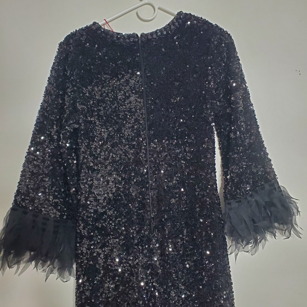 $898 Frances Valentine Regina Sequin Dress Size M Black Designer Wedding Glamour - Picture 13 of 16